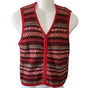 VTG 90's Requirements Red Zip Up Nordic Knit  Sweater Vest Womens Size Medium
